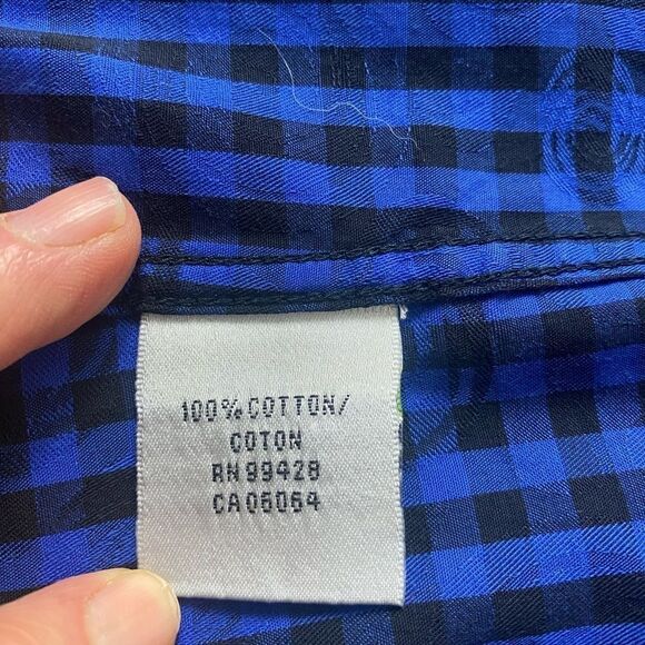 Bugatchi XL long sleeve shirt blue / black checkered with a swirl design - Picture 7 of 8